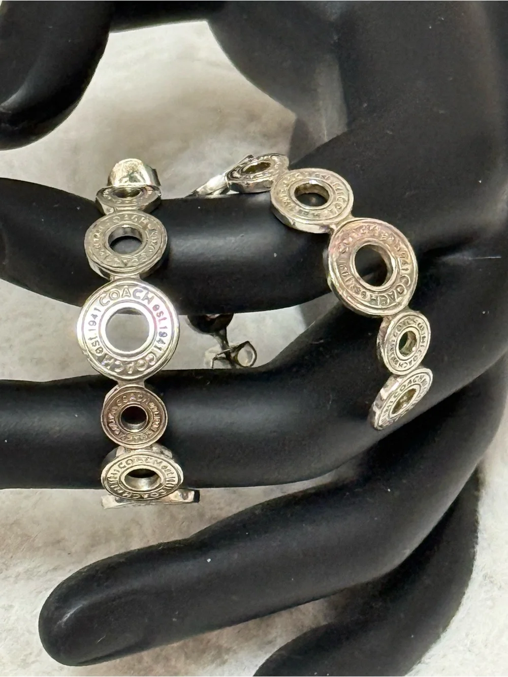 Coach Circular Logo Link Earrings in Silver - Picture 2 of 11